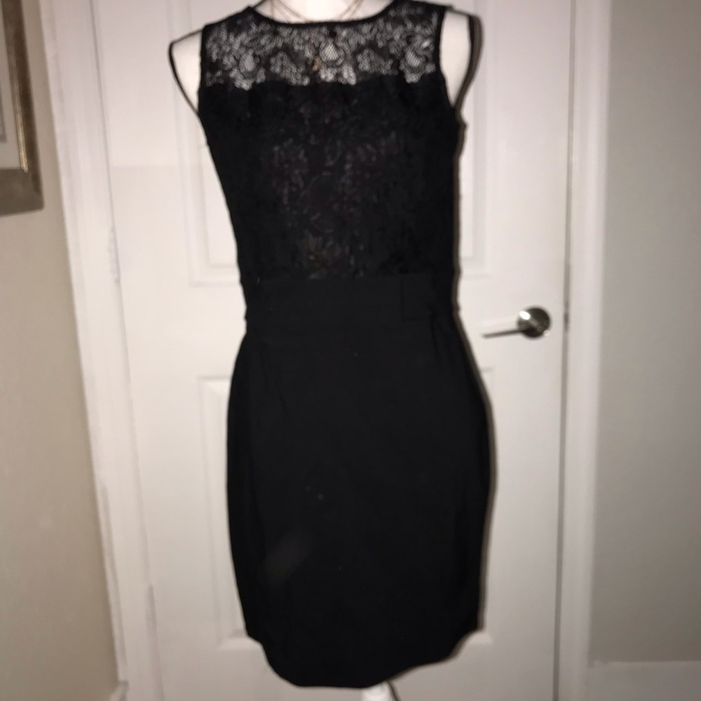 Papaya Sleeveless Black Sheer Neckline Lace Sheath Cocktail Dress NWT Size L